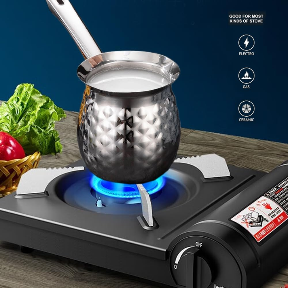 Turkish Coffee Pot, Turkish Coffee Maker, Chai Pot, Arabic Coffee Pot, Greek Coffee Pot, Greek Briki, Turkish Coffee Cezve, Turkish Coffee Pot Ibrik, Silver, 400 Ml / 13.5 Oz