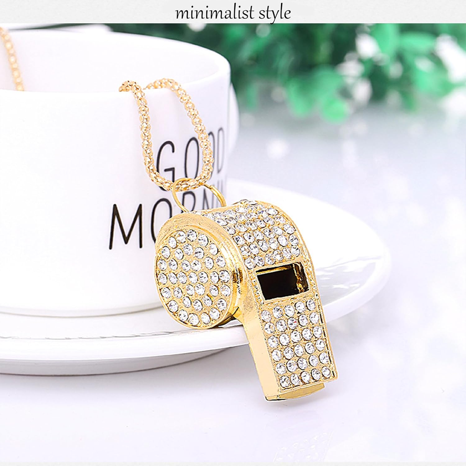 Ugpine Whistle, Metal Crystal Rhinestone Whistle,Bling Whistle,Shining Whistle with Chain for Referees/Coaches/Teachers/Polices/Training - Gold image number 3