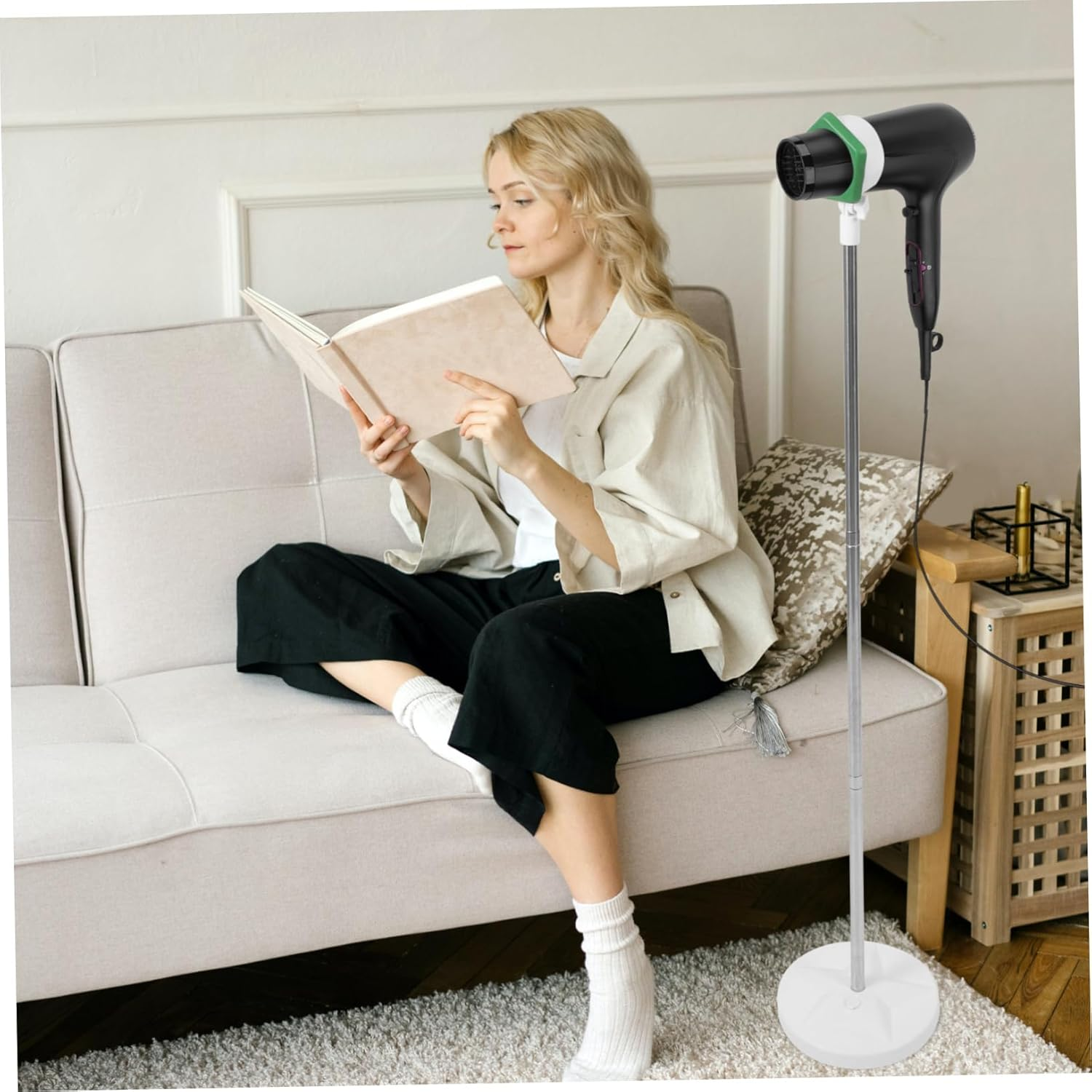 Adjustable Hands Free Hair Dryer Stand Holder Portable Blow Dryer Rack 50-106Cm Height for Bathroom Floor Use image number 5