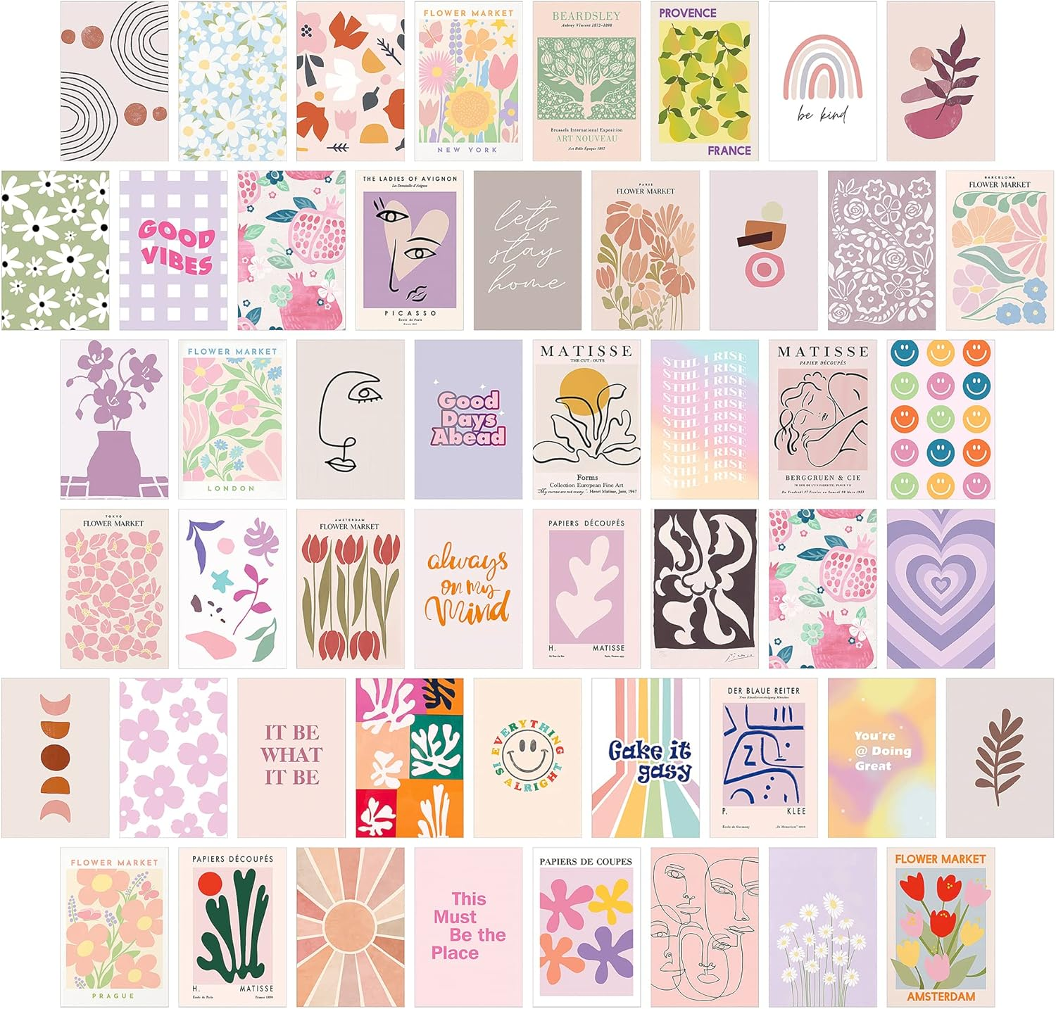 Danish Pastel Dream: 50-Piece Aesthetic Wall Decor Set for Bedroom - Transform Your Space with Preppy and Chic Room Decor - Perfect for Teen Girls image number 1