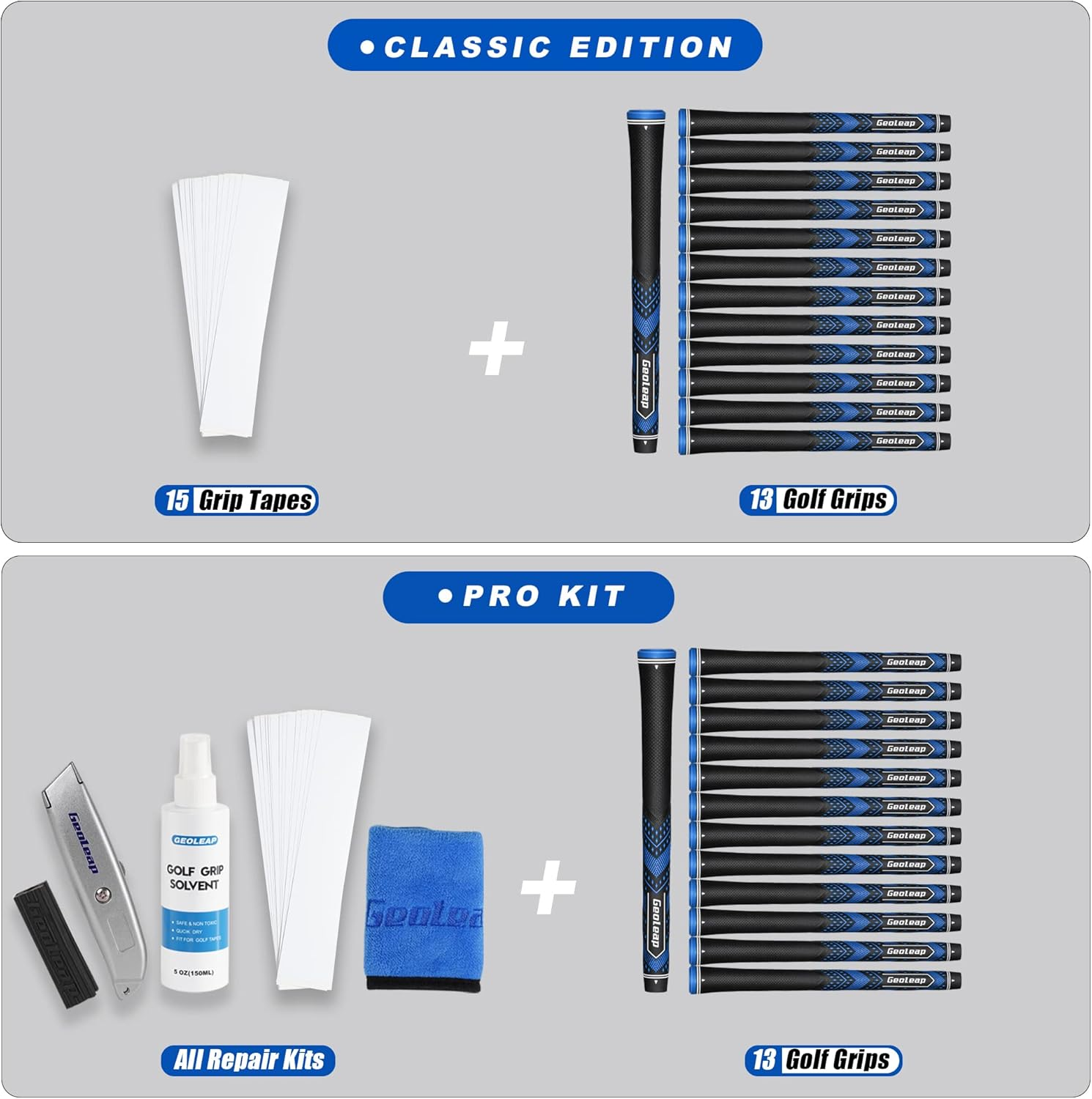 Geoleap Golf Grips Set of 13- Soft Golf Club Grips,Reduce Taper Design Provides High Traction and Performance,13 Grips with 15 Tapes and 13 Grips with All Repair Kits for Choice. image number 5