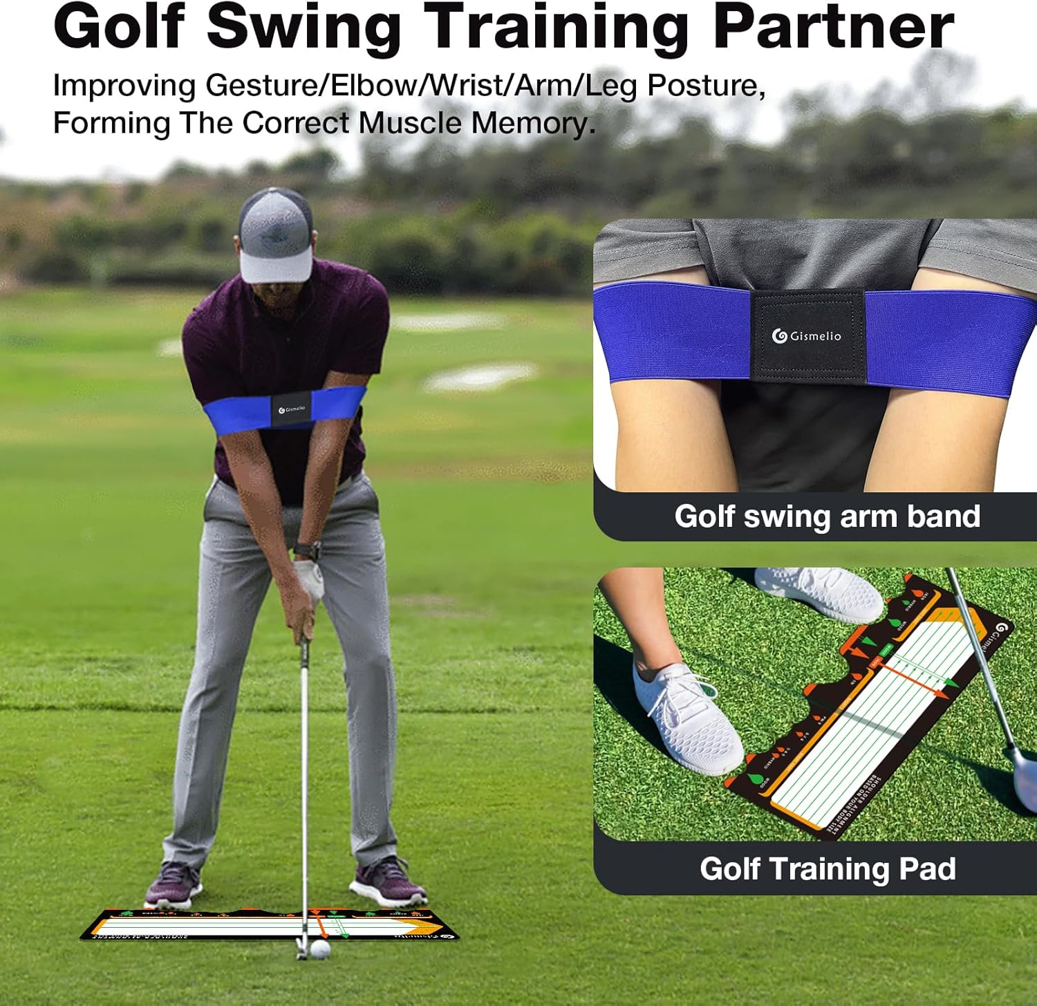 Golf Training Mat for Beginners | Posture Assistance and Entry-Level Stance Corrector | Golf Training Aids Pad for Men Women - Grey image number 7