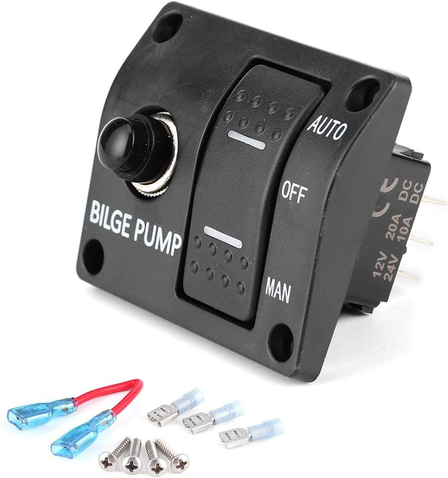 Bilge Pump Control, Long Durability Bilge Pump Switch Panel Built in Fuse Holder for 12V 24V DC Boat Bilge Pump