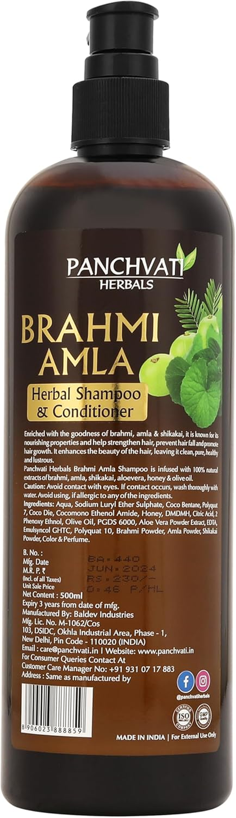 Panchvati Herbals Brahmi Amla Shampoo Promotes Faster Hair Growth Reduces Hair Fall Avoids Premature Greying Pack of 2 (Each 450 Ml) image number 2