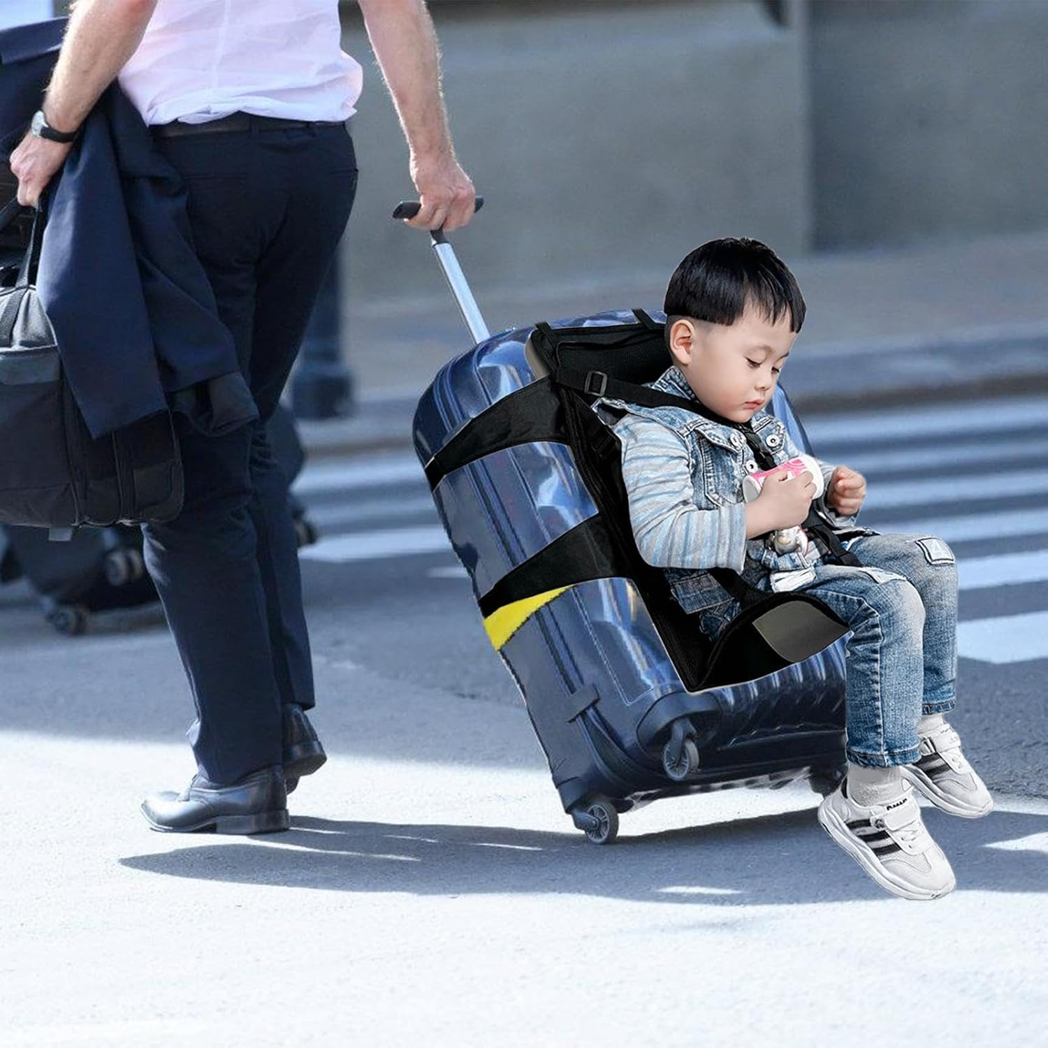 Carry Luggage Seat for Kids - Foldable Adjustable Luggage Seat | Kids Travel Suitcase Seat, Carry Luggage Seat with Safety Belt, Black Luggage Seat for Travel, Vacation image number 4