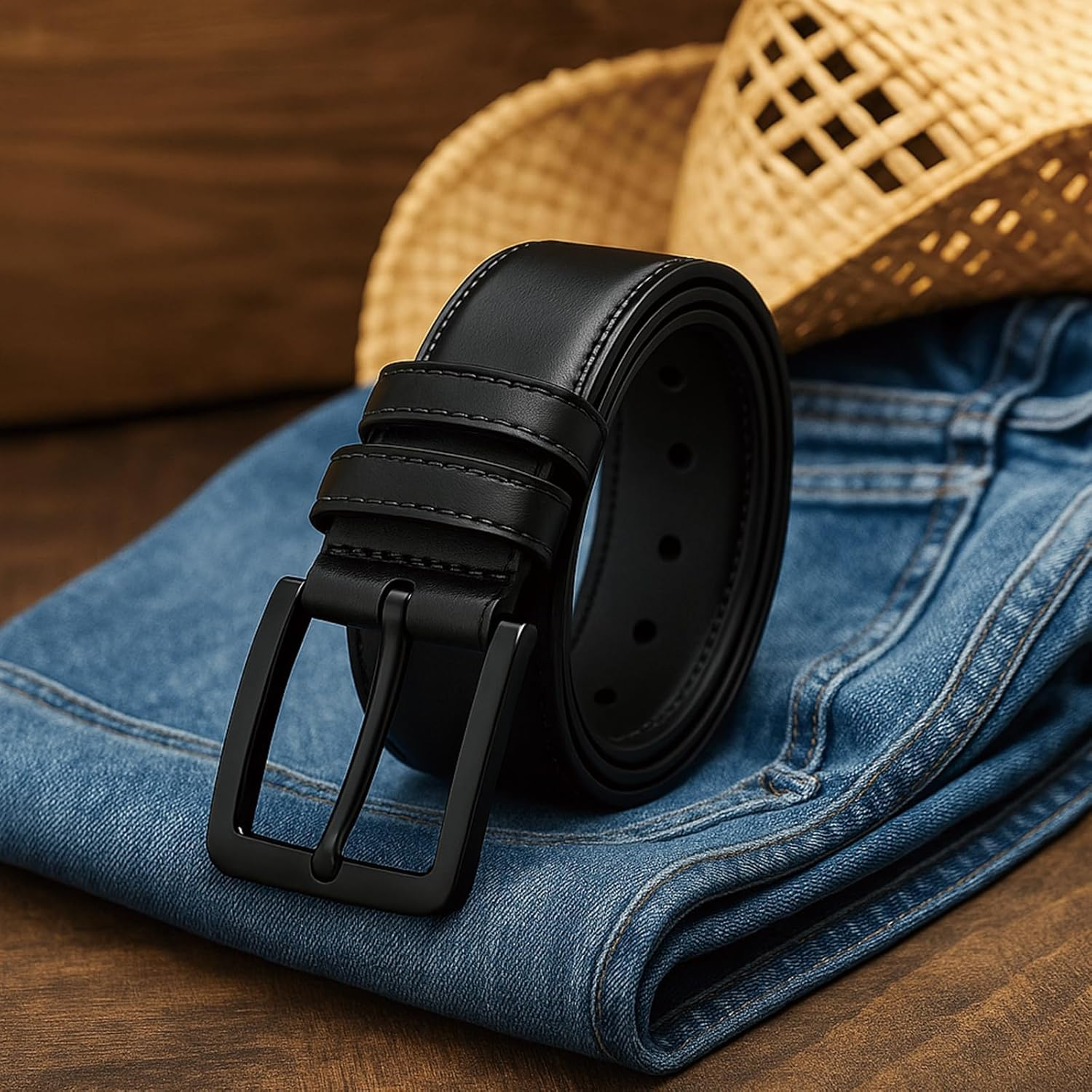 Men'S Casual Jeans Belt Classic Work Business Needle Buckle - Adjustable Leather Waist Belt for Men with Durable Metal Buckle, Suitable for Various Occasions ﻿ image number 3