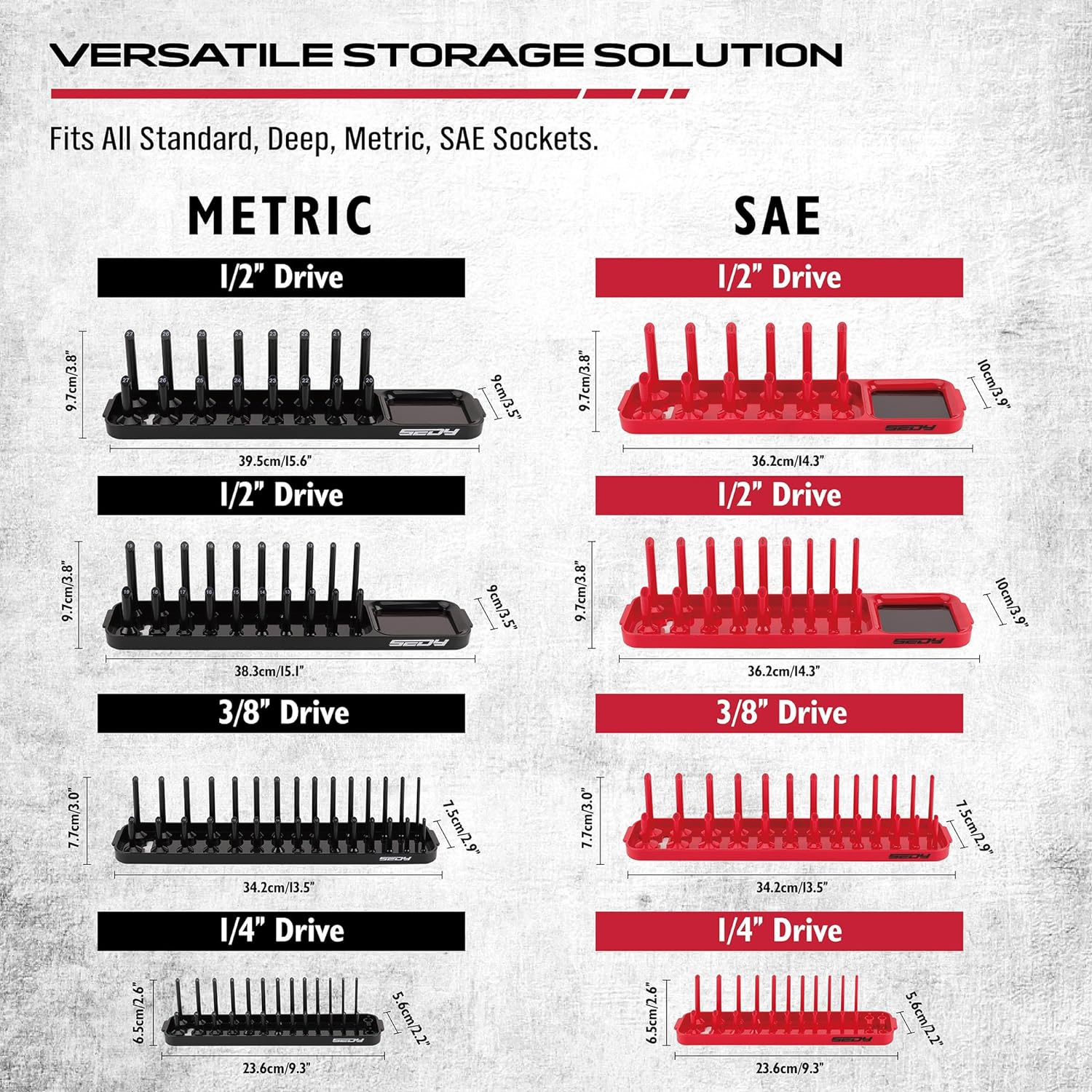 SEDY 8-Piece Socket Holder Tool Tray Organizer, Socket Storage Organizer Set for Toolbox Tools Trays Drawer 1/2 3/8 1/4 Inch Drive Socket Holder