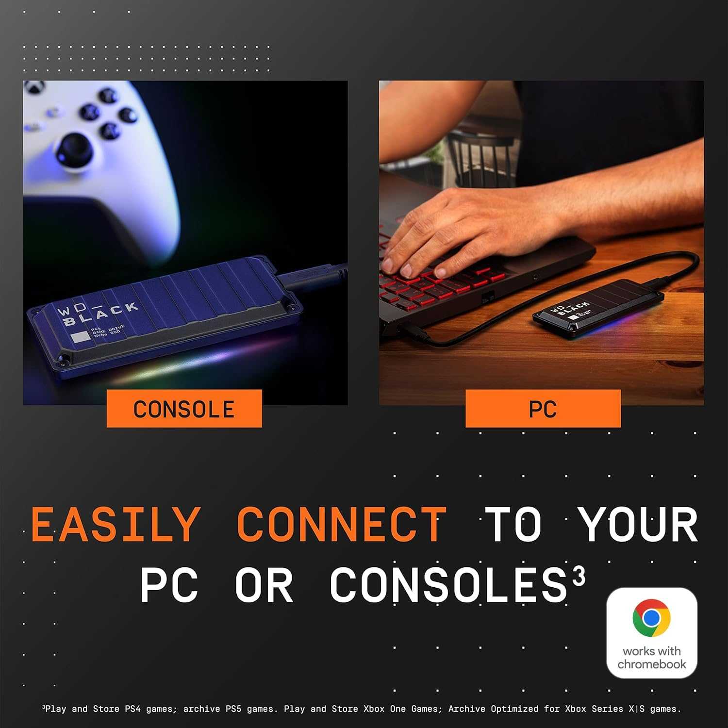 Western Digital 2TB P40 Game Drive SSD - up to 2,000Mb/S, RGB Lighting, Portable External Solid State Drive, Compatible with Playstation, Xbox, PC, & Mac - WDBAWY0020BBK-WESN image number 2