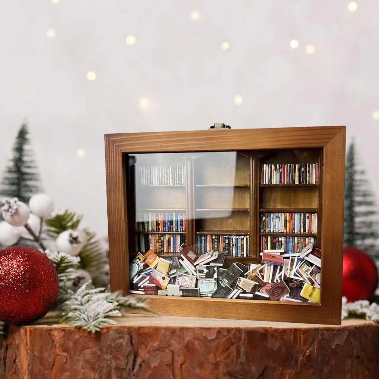 Anxiety Bookshelf,9.8 X 7.8 X 2.7 Inches,Contains 200/300 Pcs Mini Books with Spines,Anxiety Mini Bookshelf,Anxiety Bookshelf Mini Books,Home Room Living Bookshelf Decoration (300 Pcs Brown) image number 4