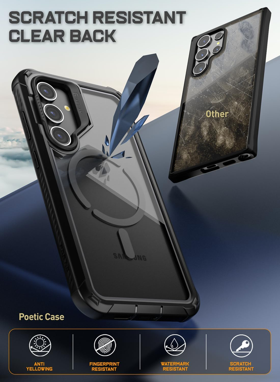 Poetic Guardian Case for Samsung Galaxy S24+ plus 6.7", [Built-In Camera Stand] [Screen Protector Work with Fingerprint ID] Full Body Shockproof Protective Rugged Clear Cover, Black/Clear - Black image number 6