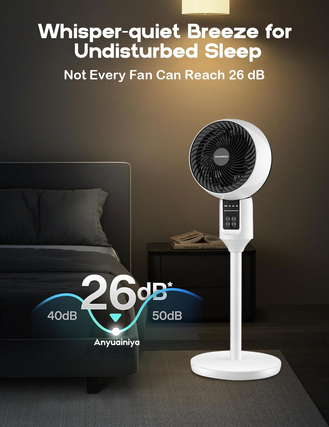 Anyuainiya Pedestal Fan, 3 Heights Adjustable Standing Fan Air Circulator, 90&deg; Oscillating Floor Fan, 3 Speeds & 3 Modes, 26Db Quiet Room Fan, Home, Office image number 6