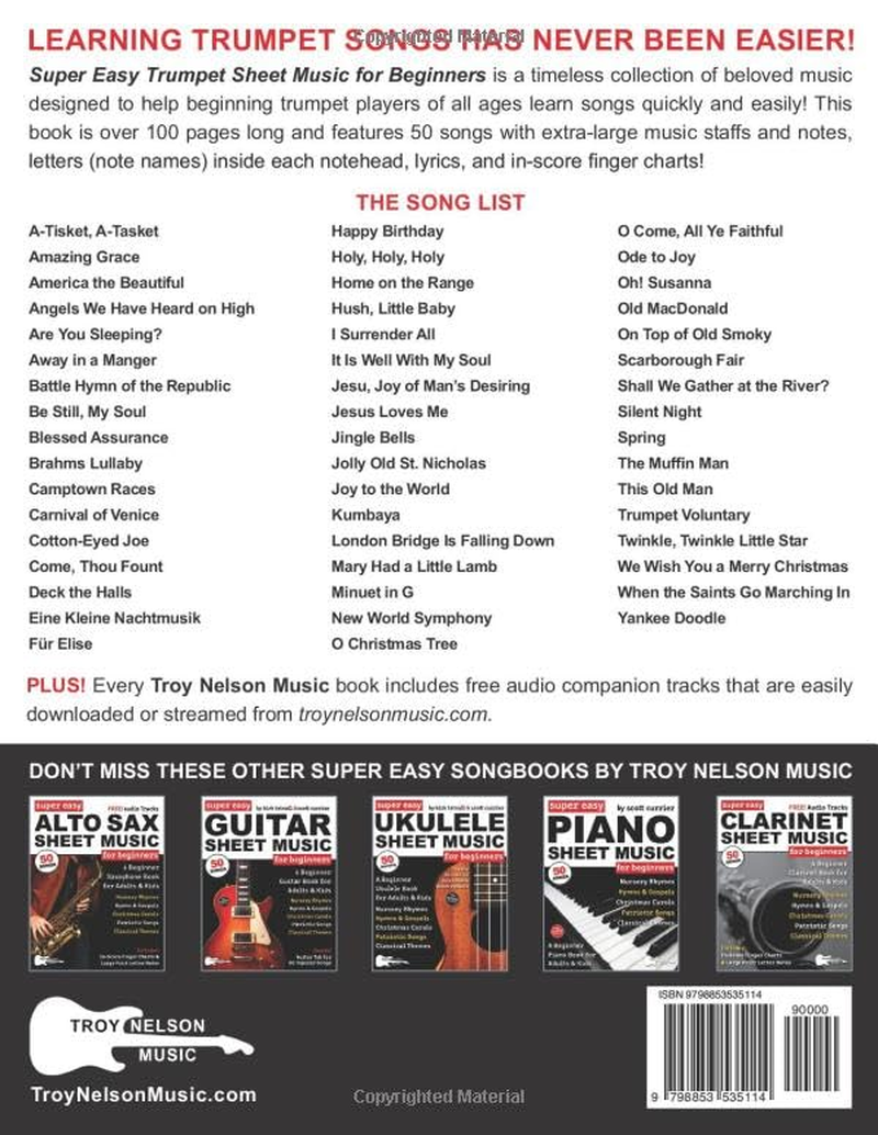 Super Easy Trumpet Sheet Music for Beginners: a Beginner Trumpet Book for Adults & Kids&mdash;50 Songs with Big Letter Notes & In-Score Finger Charts