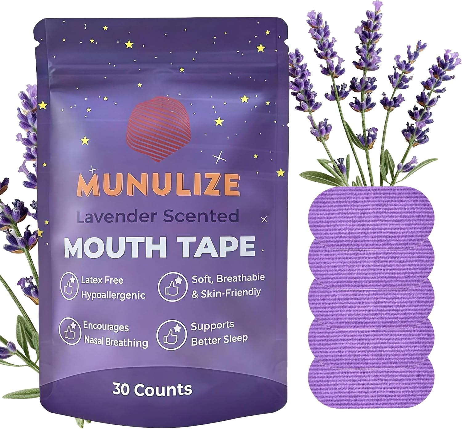 Lavender Scented Mouth Tape for Sleeping - anti Snoring Devices - Nasal Breath -Snore Reducing Aids- Promote Nose Breathing - Cotton Made Mouth Strips - Hypoallergenic Sleep Tape - Better Sleep Aid image number 3