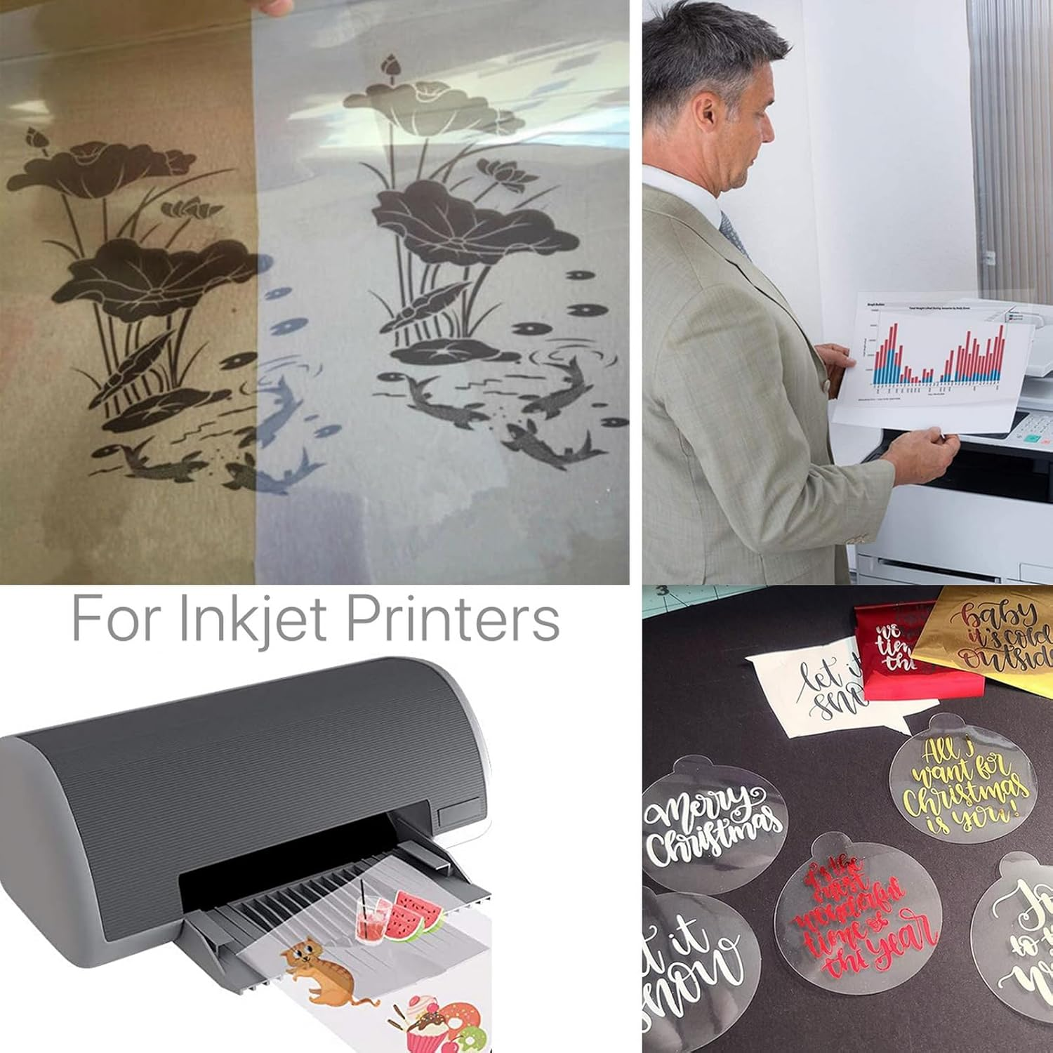 VANANA Transparency Paper Film for Inkjet Printers, 25 Sheets A4 Size Quick Dry, 100% Clear Transparency Film for Overhead Projector Screen Prints Copier