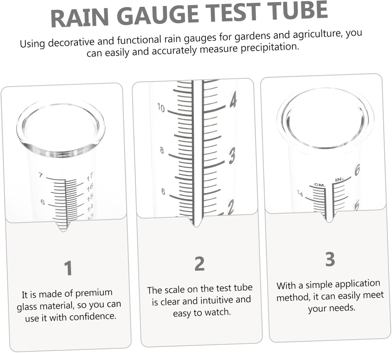 3Pcs Rain Gauge Test Tube Glass Rain Measuring Container for Outdoor Use Precise Outdoor image number 2