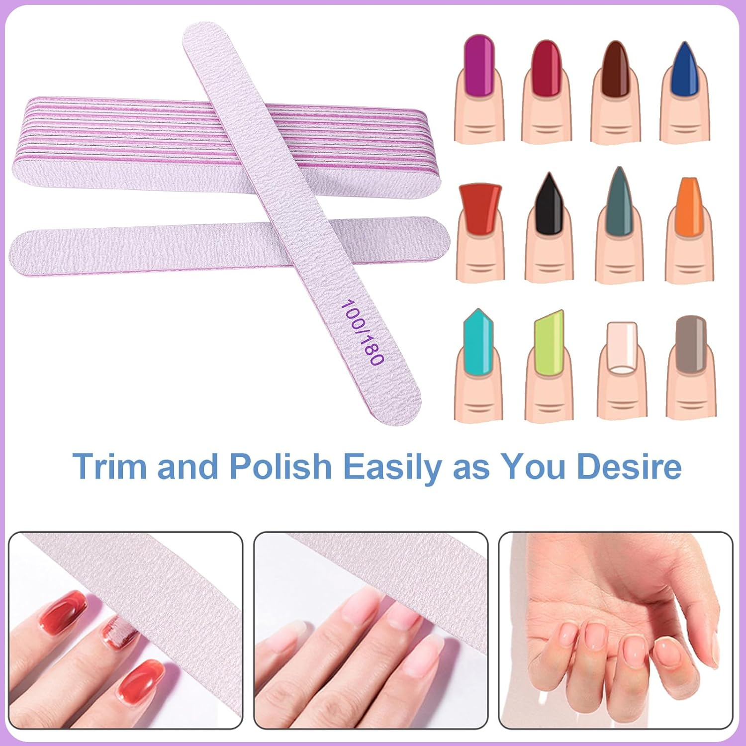 Nail File and Buffer Set (16 Pack), Nail File Kit Professional Nail Files & Buffers Manicure Supplies Filer Buffer for Natural Nails, 100/180 Grit 7 Way Nail Filing Polishing Buffer for Nail Care image number 3