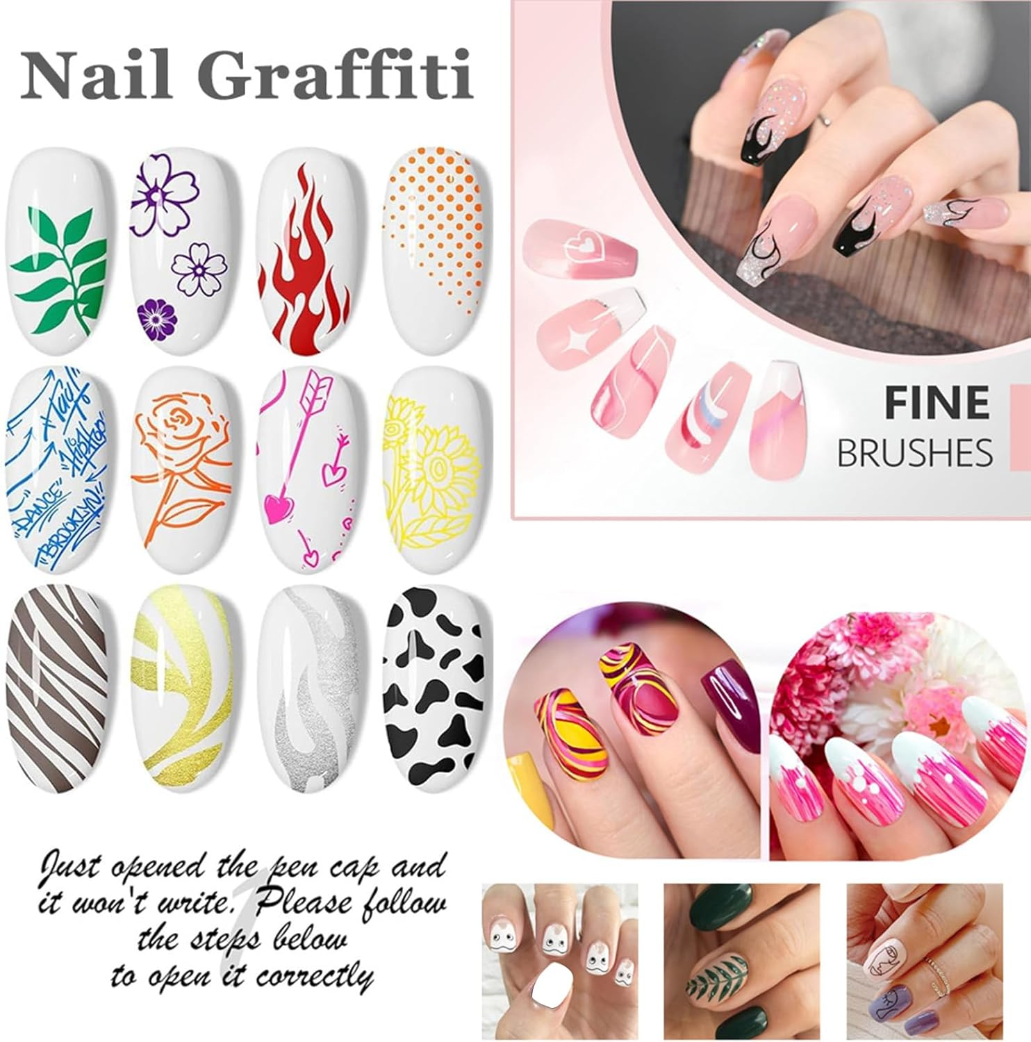 12 Colors Nail Arts Pens Set, Acrylic Nail Paint Pens Kit Quick Drying, 3D Gel Nails Polish Pen, Nails Art Drawing Pen, Fine Tip Graffiti Dotting Waterproof Nailpolish Drawing Kit for Home, Salon DI.Y image number 5