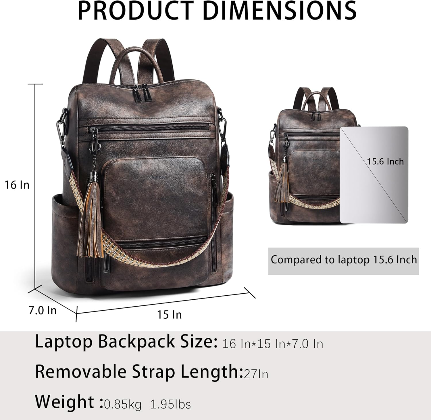 Shrrie Vegan Leather Laptop Backpack for Women 15.6 Inch Work Backpack Fashion Travel Backpack Purse for Business College