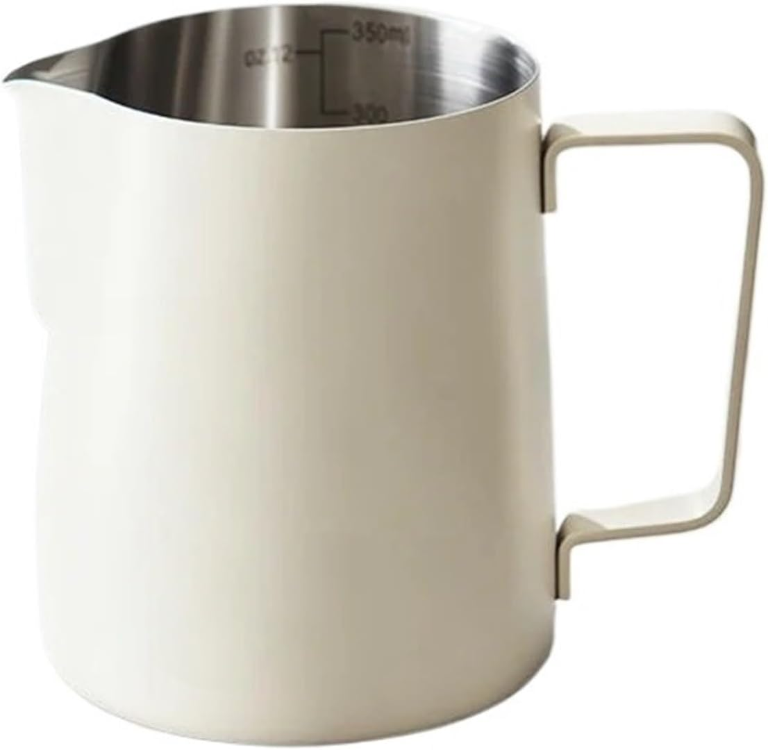 600ML White Frother for Milk Jug Home and Kitchen Milk Pitcher Portable Stainless Steel Coffee Cups Coffee and Tea Tools(White 350ML)
