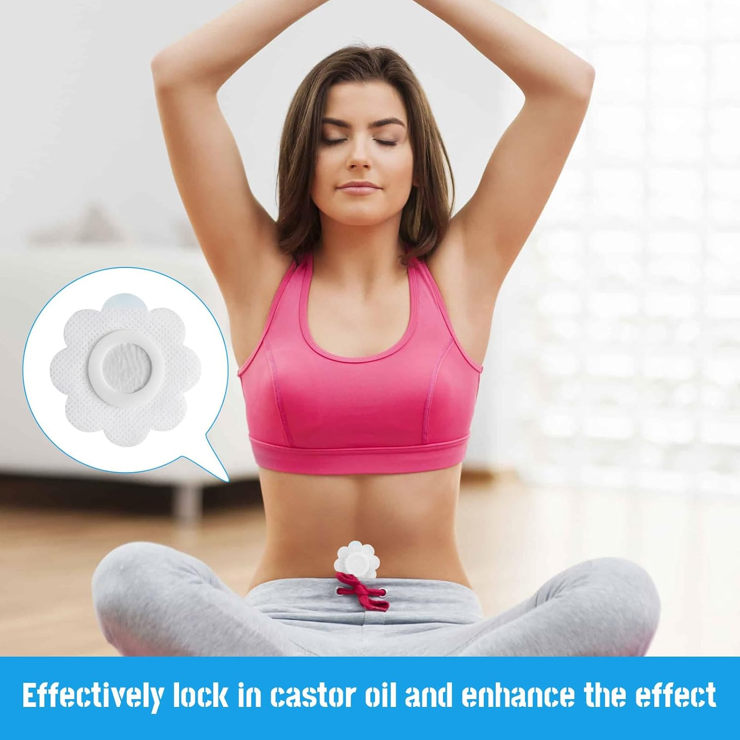 Castor Oil Pack Wrap, 50 PCS Castor Oil Patches, Self-Adhesive Belly Button Patch for Belly Button, Disposable Spunlace Cloth Organic Cotton Highly Absorbent Patch for Work Sleep