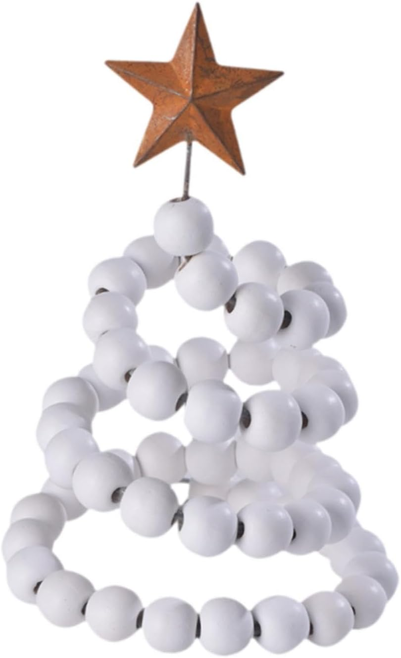 Generic Mini Desk Christmas Tree,Xmas Tree Wooden Bead Decorative Xmas Tree with Star Topper for Valentines Day Home Decor, Wood