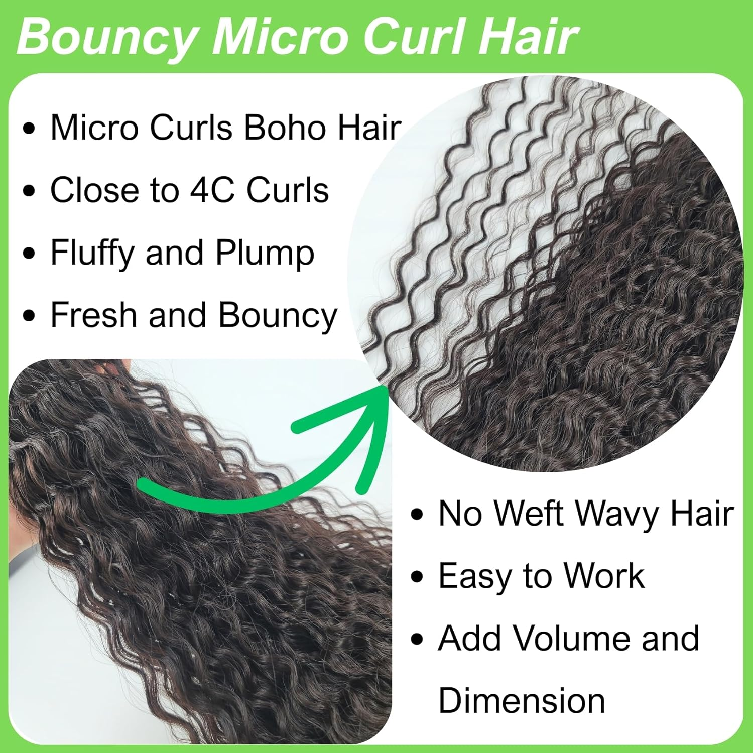 Dark Brown Braiding Hair Pre Stretched Knotless Mermaid Braiding Hair for Boho Braiding Deep Wace Colour 4 Micro Curl Boho Hair for Braiding (5 Packs) image number 3