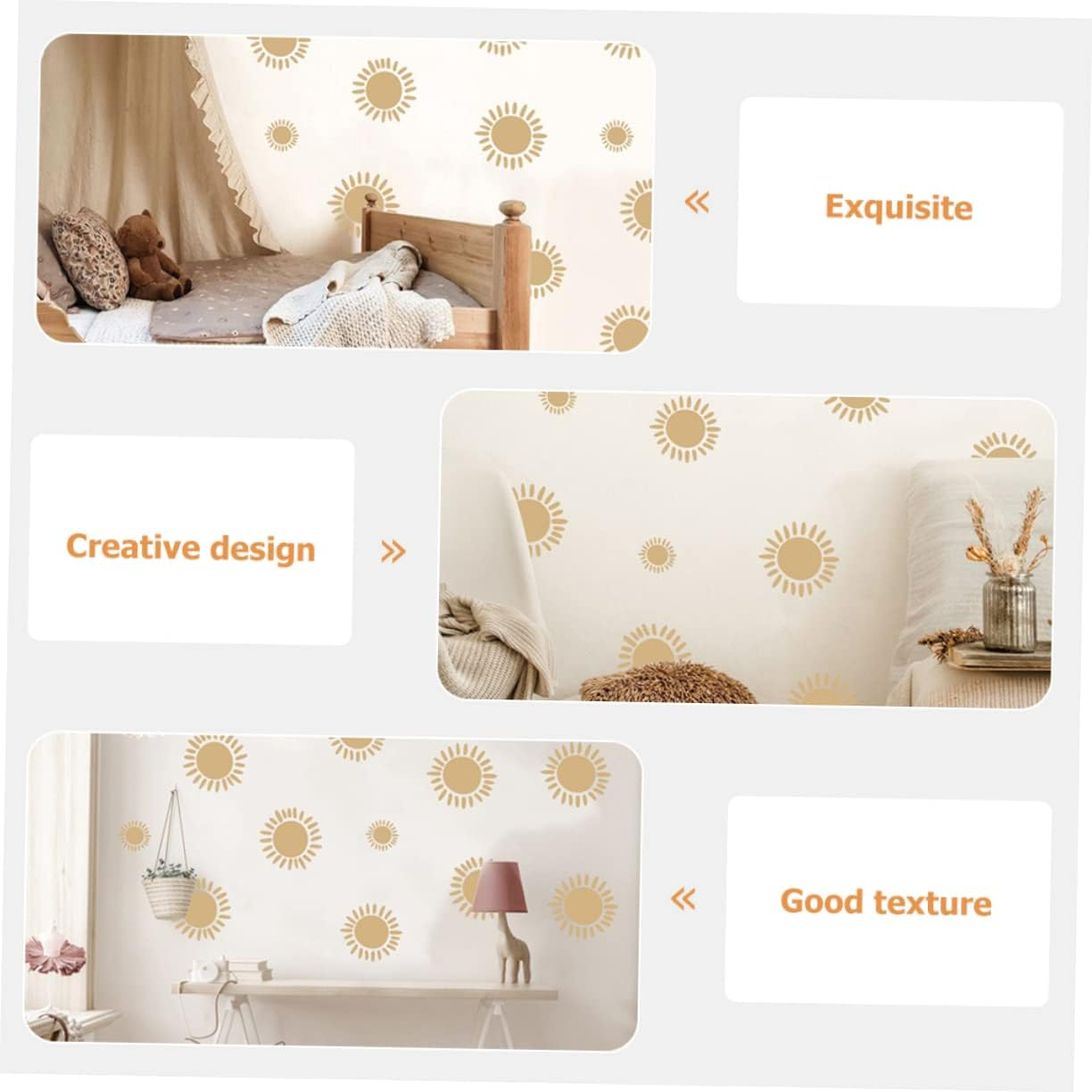 HOMSFOU 3Pcs Sun Wall Stickers Self-Adhesive Decals for Room Living Room Classroom Easy to Peel Removable No Sticky Residue Adorable Wall Art Decor image number 1