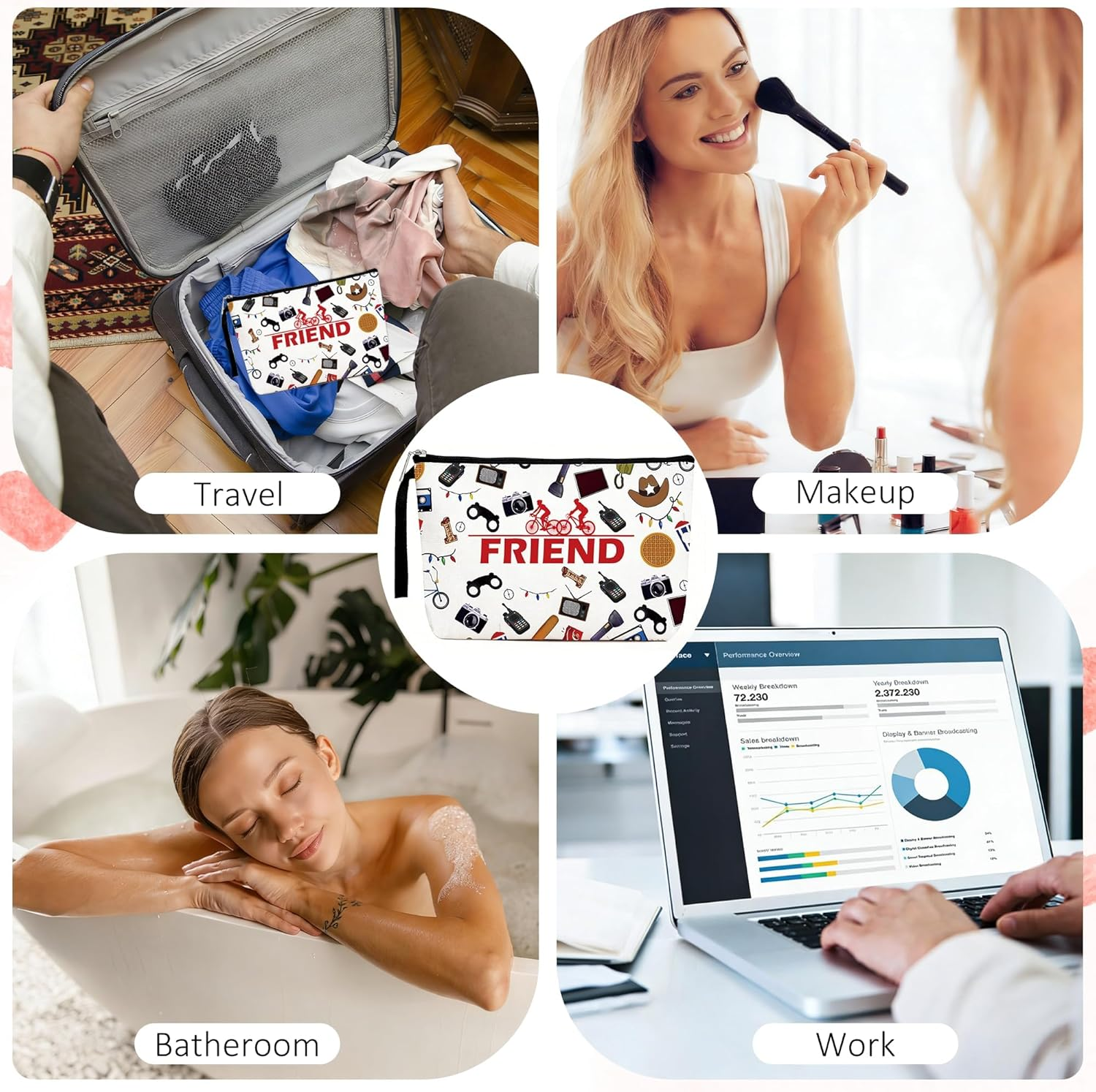 Friendship Travel Makeup Bag, Cool Thing Merch Gifts, Large Capacity Cosmetic Bags for Women with Handle, Valentines Day Gifts for Girlfriend Bestie Sister Toiletry Organizer Christmas Birthday Favor image number 3