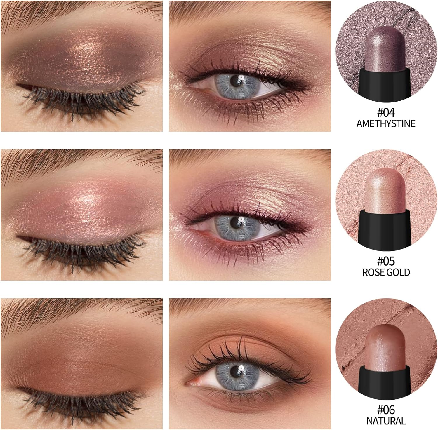 KIMUSE 6PCS Shimmer Cream Eyeshadow Stick,Brightener Eyeshadow Pencil Crayon,Waterproof Eye Shadow Stick Sets with Crease-Proof, Smudge-Proof and Long Lasting Eye Shadow Make up (Brightener Set) image number 6