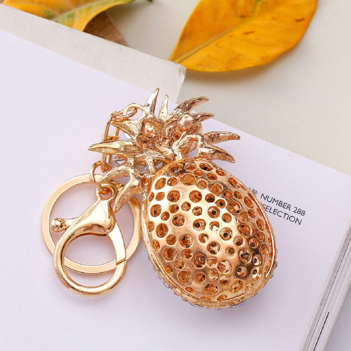 Colorful Pineapple Keychain for Women, Green Leaf Pineapple Key Chain for Ladies, Cute Pineapple Summer Keyring, Sparkling Rhinestone Pineapple Tropical Fruit Keychain Accessories image number 2