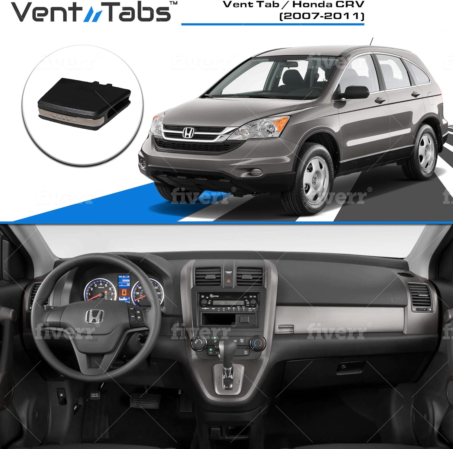 Vent Tabs Compatible/Replacement for Honda CRV 2007-2011 Front Vents|Easy Install|No Tools Required|Durable Black ABS W Chrome|Air Outlet Vent Clip