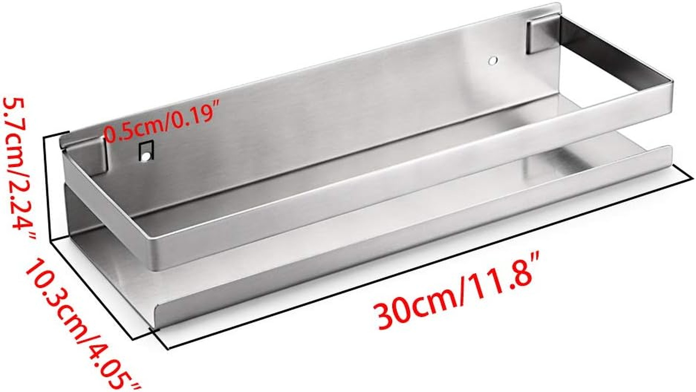 Ownmy Bathroom Shower Shelf Stainless Steel Bath Kitchen Basket Shower Caddy Rack, Rustproof Metal Bathroom Storage Floating Shelves Wall Mounted Shower Corner Rectangular Shelf - 12 Inch Silver image number 5