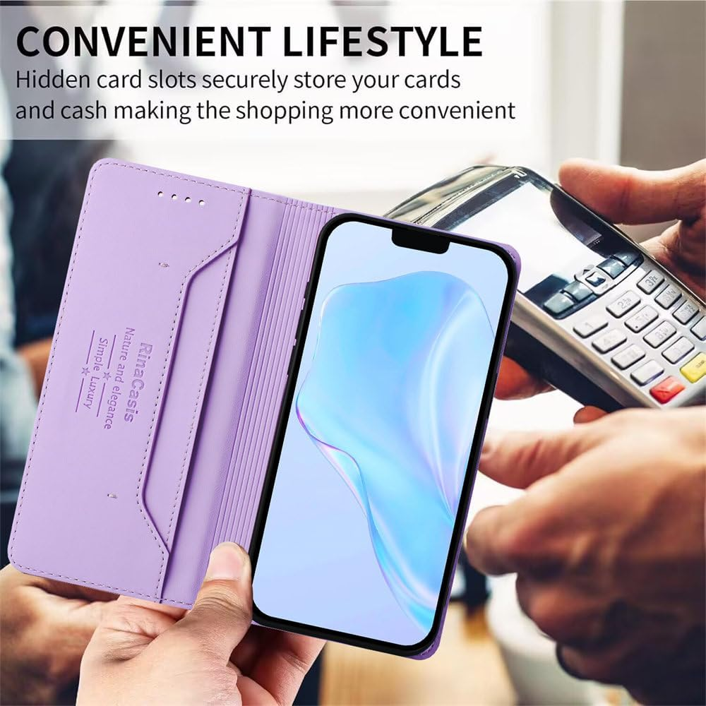 MOJIA Motorola Moto G24 / G04S / G04 / E14 Case, Drop and Scratch Resistant Premium PU Leather Folio Wallet Phone Case [Magnetic Closure]. Light Purple image number 2