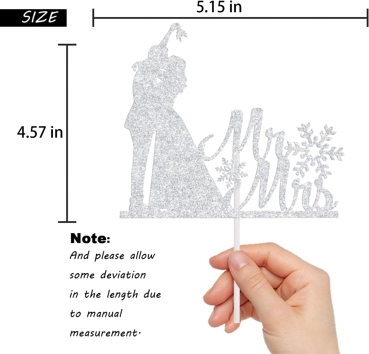 Winter Wedding Cake Topper, Mr & Mrs Cake Decorations, Snowflakes Wedding Decor, Snow in Love, Christmas Winter Engagement Party Supplies Silver Glitter image number 4