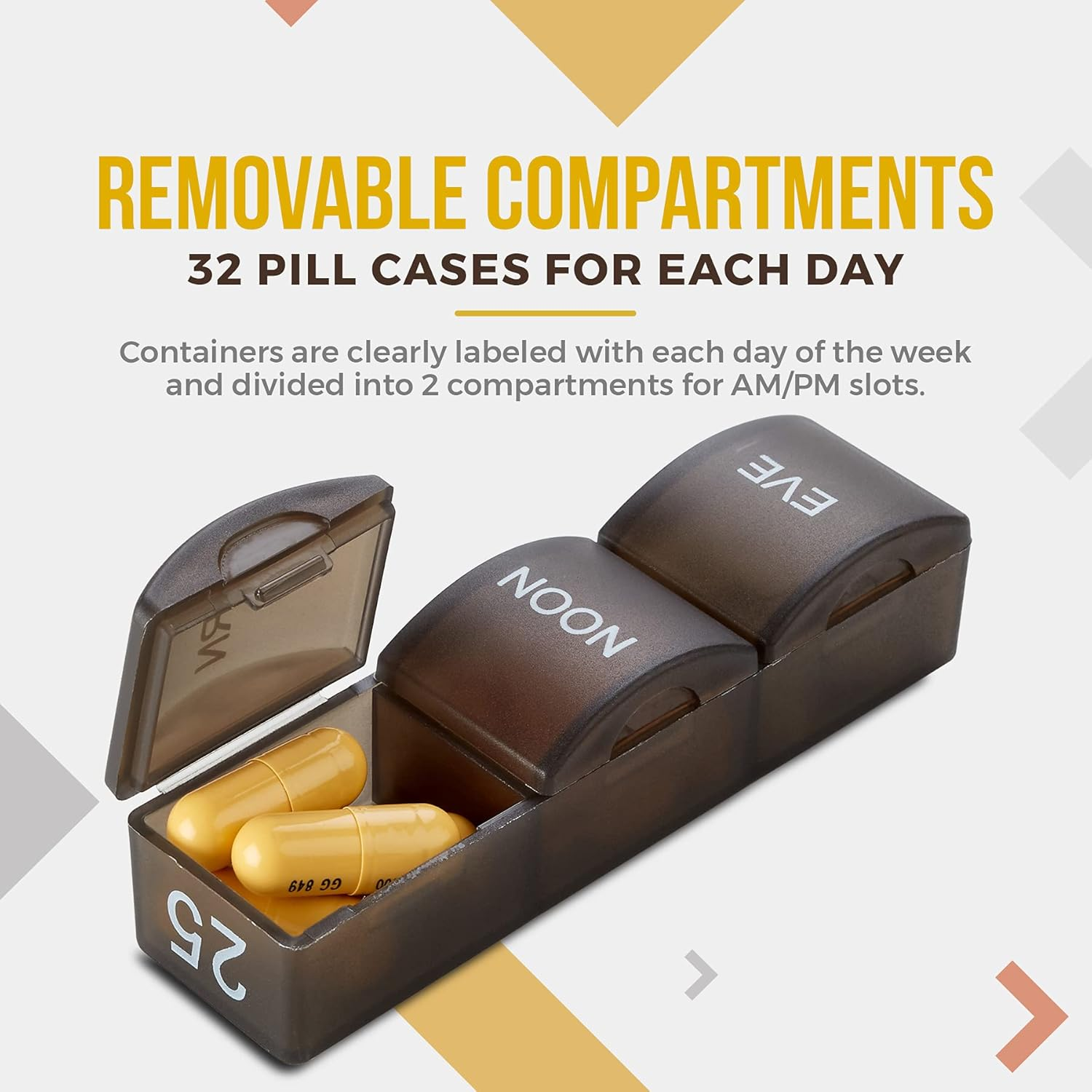 Month Pill Box Organizer - 32 Compartments | Morning-Noon-Night - 30 Day Pill Case with 32 Daily Compartments for Vitamins, Supplements, Medication - Travel Monthly Pill Organizer 3 Times-A-Day, Grey image number 3