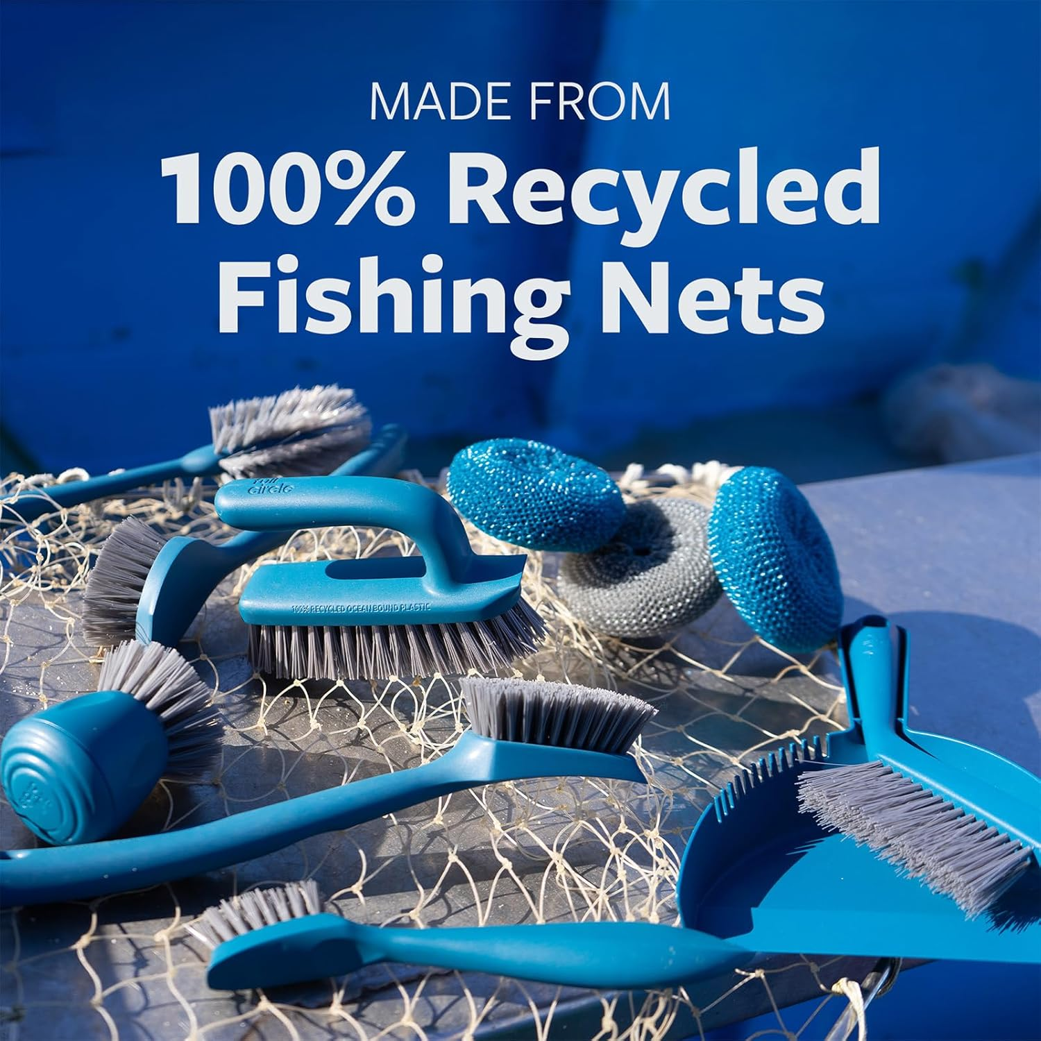 Full Circle Clean Ocean Dish Brush Set of 3 with Heavy-Duty Dish Brush, Bottle Brush & Dish Brush for Cast Iron Cookware, Dishes, Pots, Sinks, Water Bottles, Baby Bottles & Kitchen Cleaning, Teal image number 3