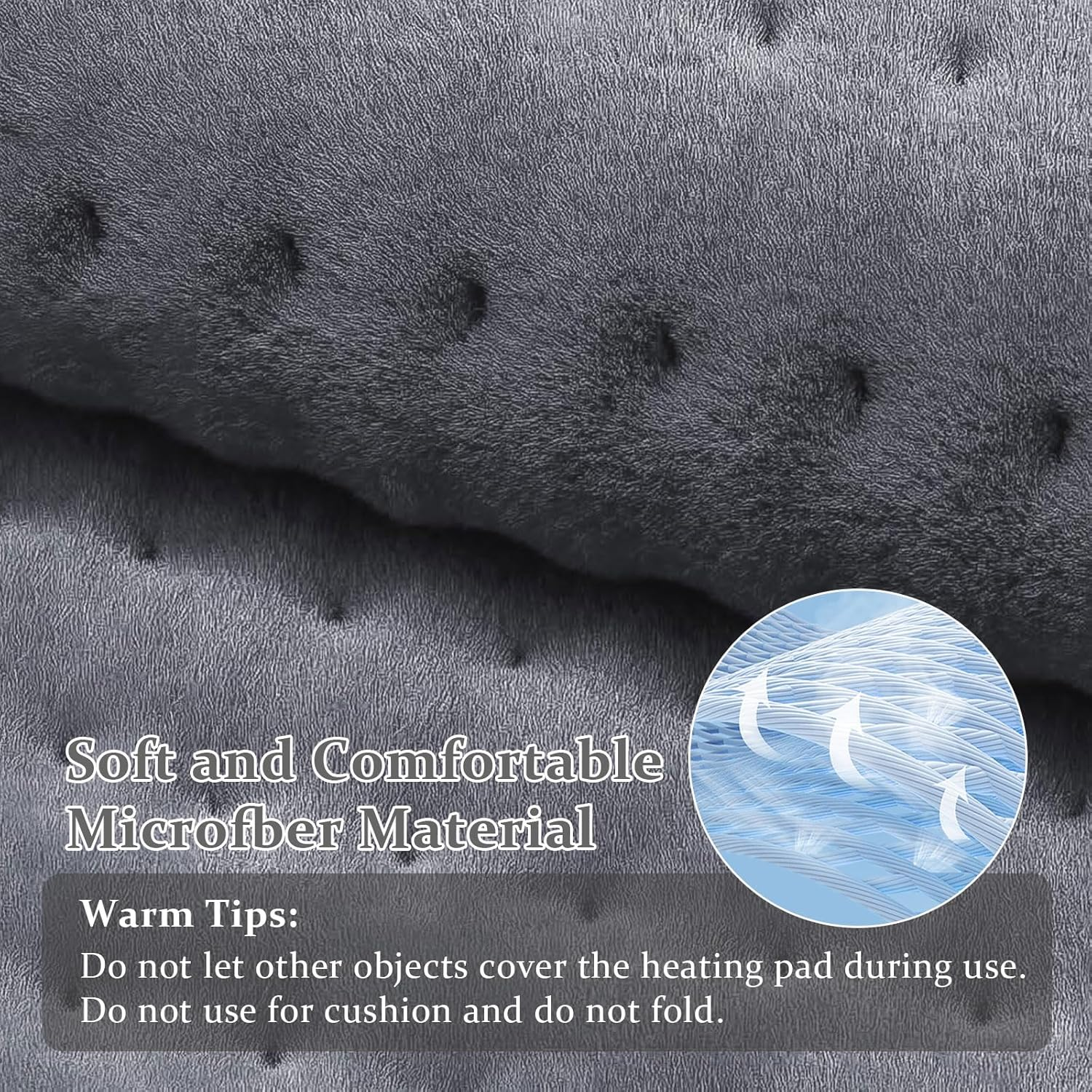 Oolong Electric Heating Pad for Back & Neck Pain Relief - Large 40X76Cm Moist/Dry Heat Therapy Pad with 9 Adjustable Settings, 4 Timer Modes & Auto Shut Off, Machine Washable (Grey)