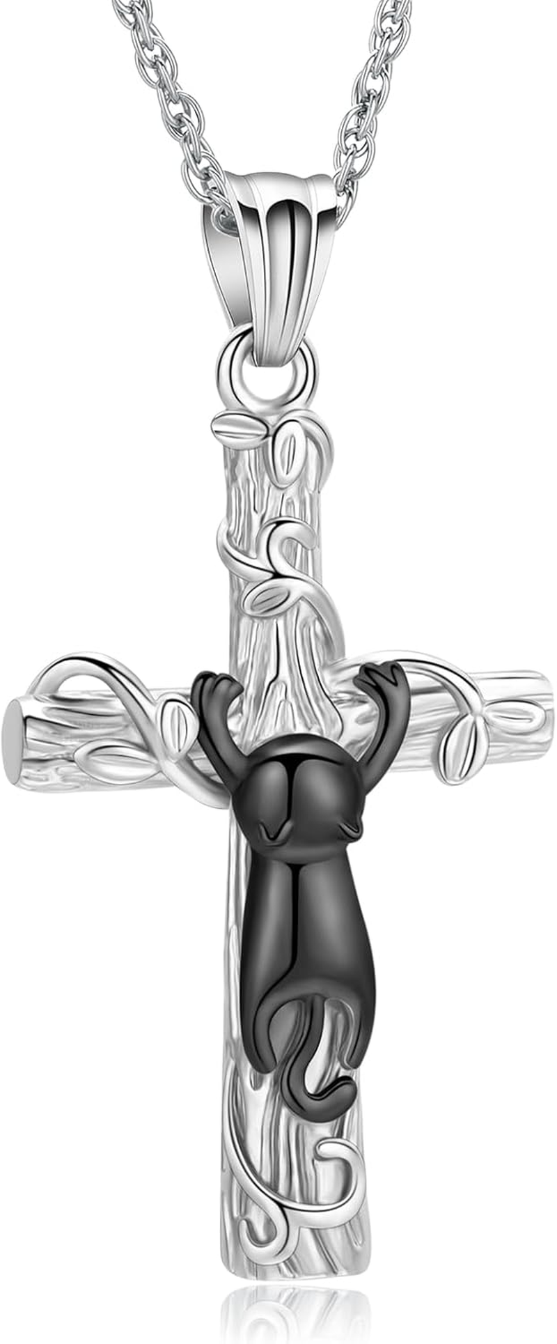 QGJNSGC Cross Cat Urn Necklace, Pet Cremation Jewellery for Ashes, Memorial Ashes, Keepsake, Cat Urn Pendant for Animal Ash Necklace