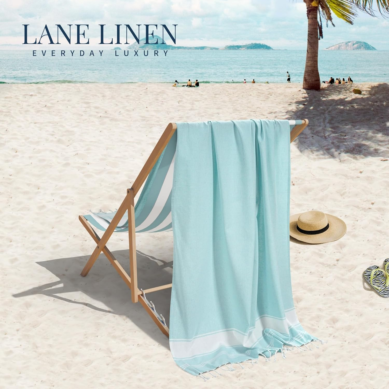LANE LINEN Beach Towel 2 Pack, Oversized Beach Towel 39"X71", Lightweight Beach Essentials for Women, Large Pool Towel, Absorbent & Quick Dry, Sand Free Beach Towel - Aqua image number 3