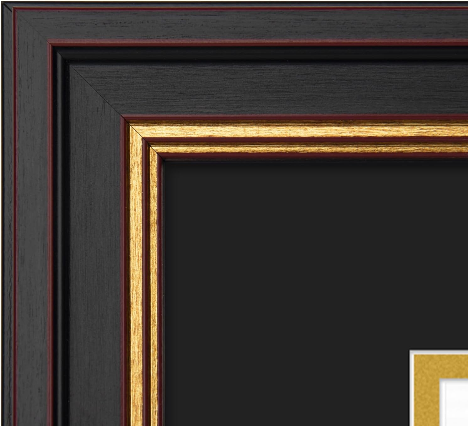 Golden State Art, 11X14 Black Gold & Burgundy Color Document Frame for 8X10 Diploma/Certificate/Picture, Includes Double Mat and Real Glass (Black over Gold Double Mat, 1-Pack) image number 2
