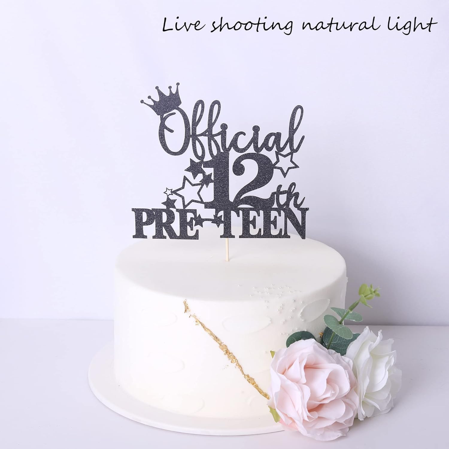 Confetti! 1Pc Black Official Pre-Teen 12 Cake Topper Glitter Happy 12Th Birthday Cake Pick Cheers to 12 Years Old Cake Decorations for Teen 12Th Birthday Party Supplies (Black)