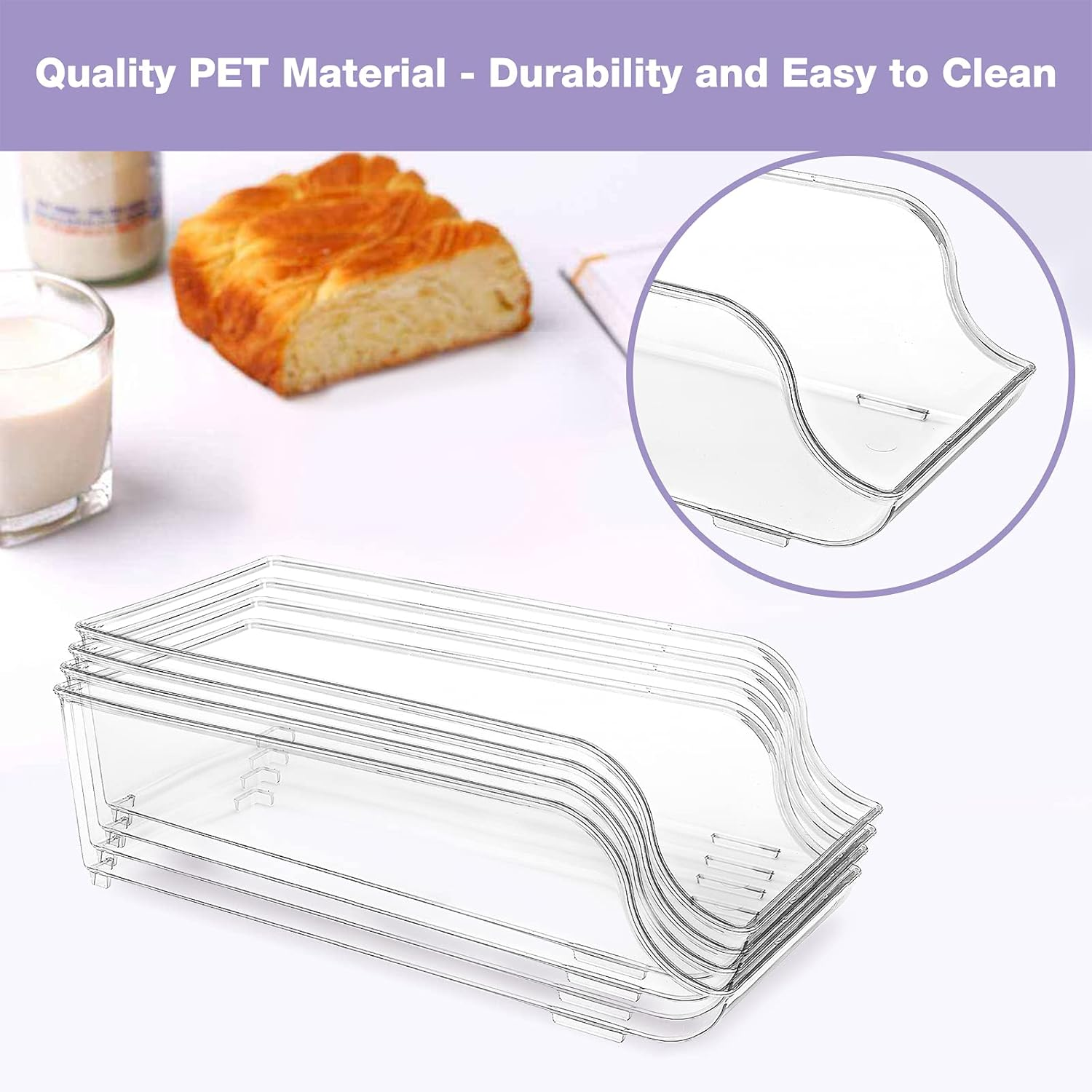 Puricon [4 Pack] Refrigerator Organizer Bins Can Dispenser Storage Holder, Soda Beverage Canned Food Container Bin Clear Plastic Pantry Storage Rack for Fridge Pantry Kitchen Countertops Cabinets image number 4