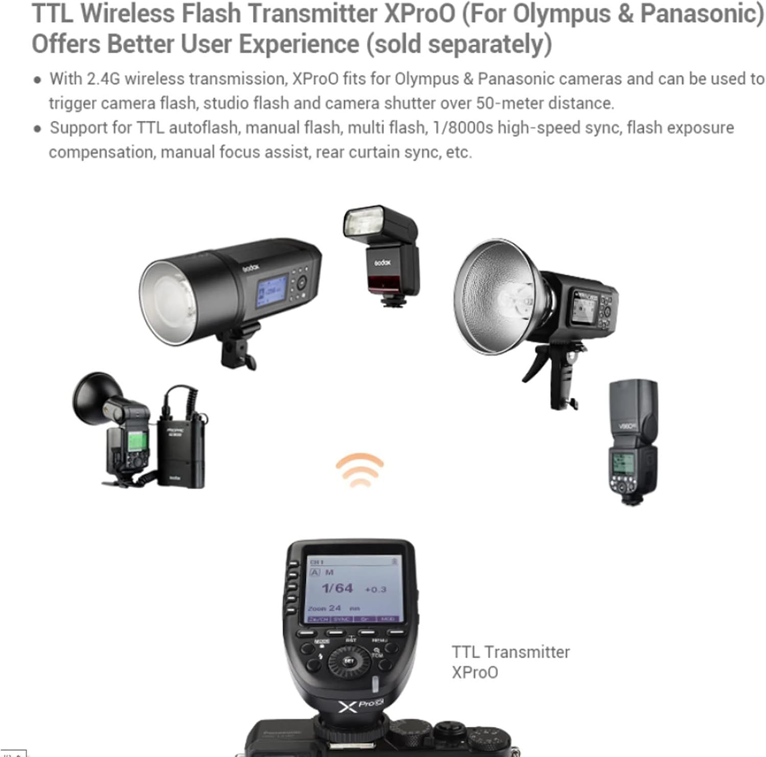 Godox V350O TTL Flash for Olympus Panasonic GN36 1/8000S HSS Camera Flash W/ 2000Mah Battery 500 Times Full Power Flash 0.1S-1.7S Recycle Time for Olympus Panasonic Camera (V350-O) image number 3