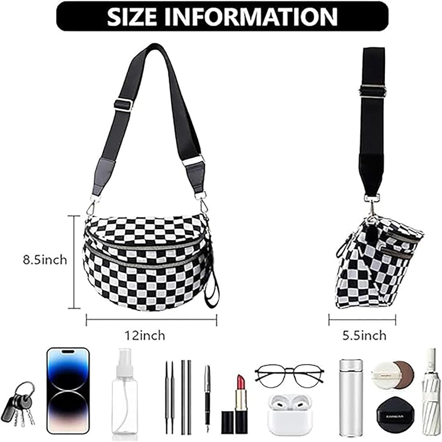 Emmafy Crossbody Bag for Women, Nylon Crossbodys Bags for Women, Fashion Checkered Weaved Crossbody Bag, for Daily Travel image number 2
