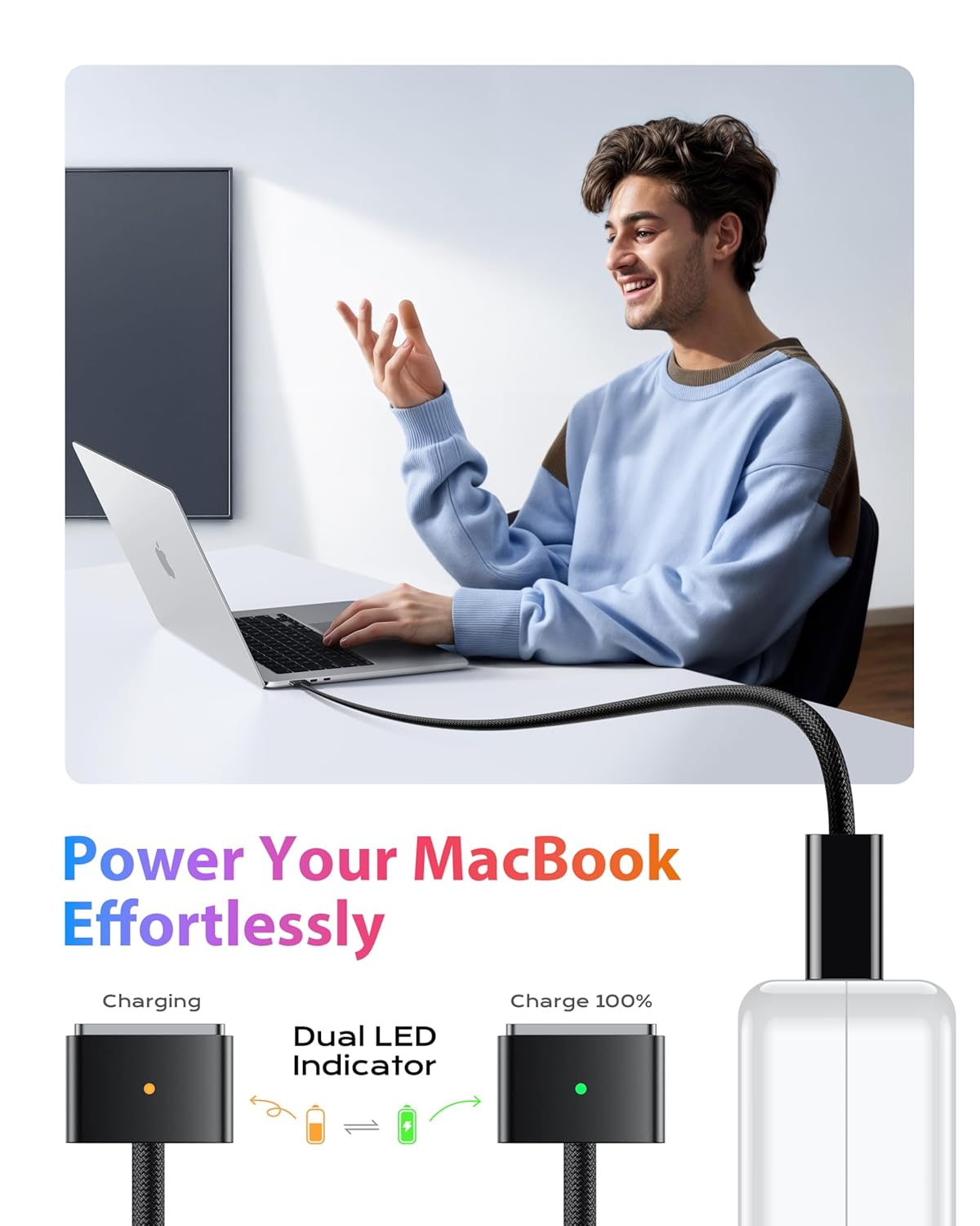 STOUCHI 140W USB C Mag-Safe 3 Cable USB Type C to Mag Safe 3 Charging Cable Compatible with Macbook Pro 2023(M2,14/16Inch)/2021(M1), Macbook Air 2024(M3,13/15 Inch)/M4 2025 Nylon Braided 2M/Black image number 3