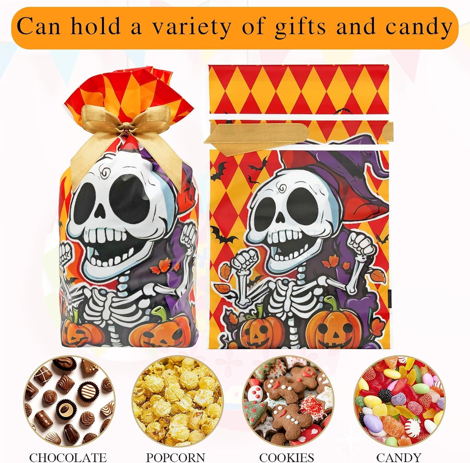 PQCLXUYA 65Pcs Halloween Treat Bags,Goodie Bags Drawstring,Plastic Drawstring Gift Bag for Kids Halloween Party Favor Trick or Treat Goody Bags Cookies Sweets (Halloween) - Halloween image number 6