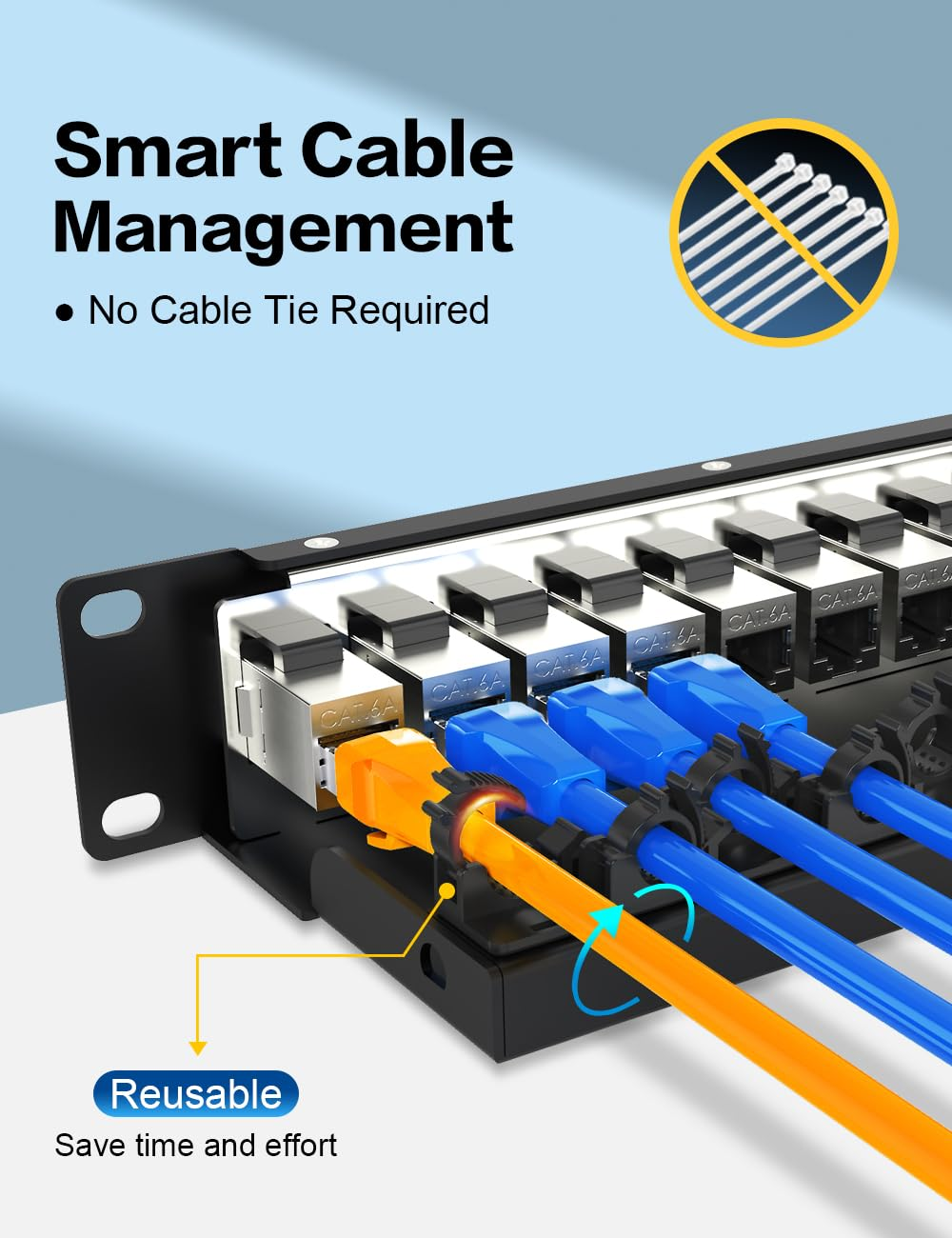 Enmane 12-Port Cat6A Keystone Patch Panel for Rackmount 1U10Inch Network Patch Panel with Smart Cable Mangement image number 3