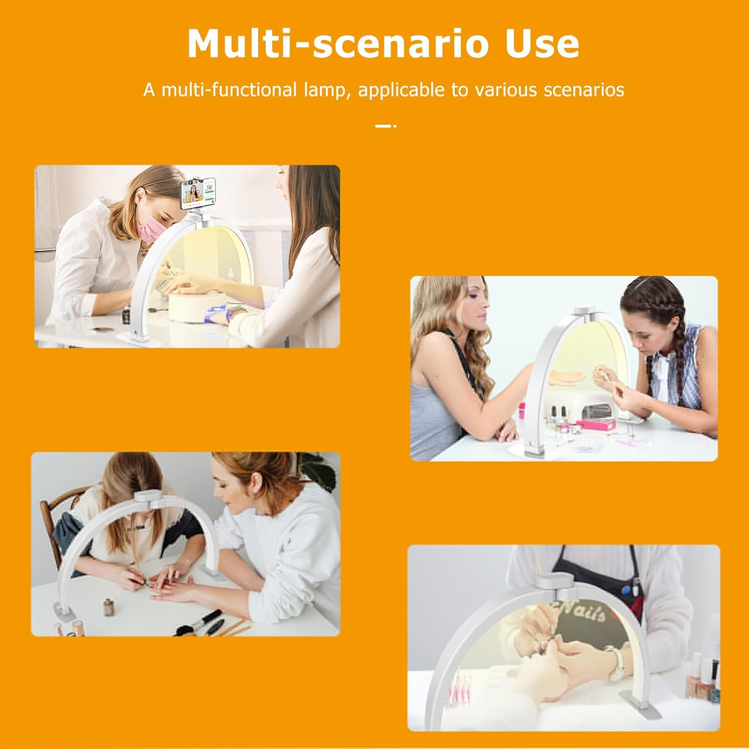 SAILESI Half Moon Light for Nail Desk, 29In 38W Foldable LED Lash Light with Phone Holder, Nail Tech Light with 3 Color Modes 10 Brightness, Nail Table Lamp for Beauty Eyelashes Tattoos Crafts, White image number 2