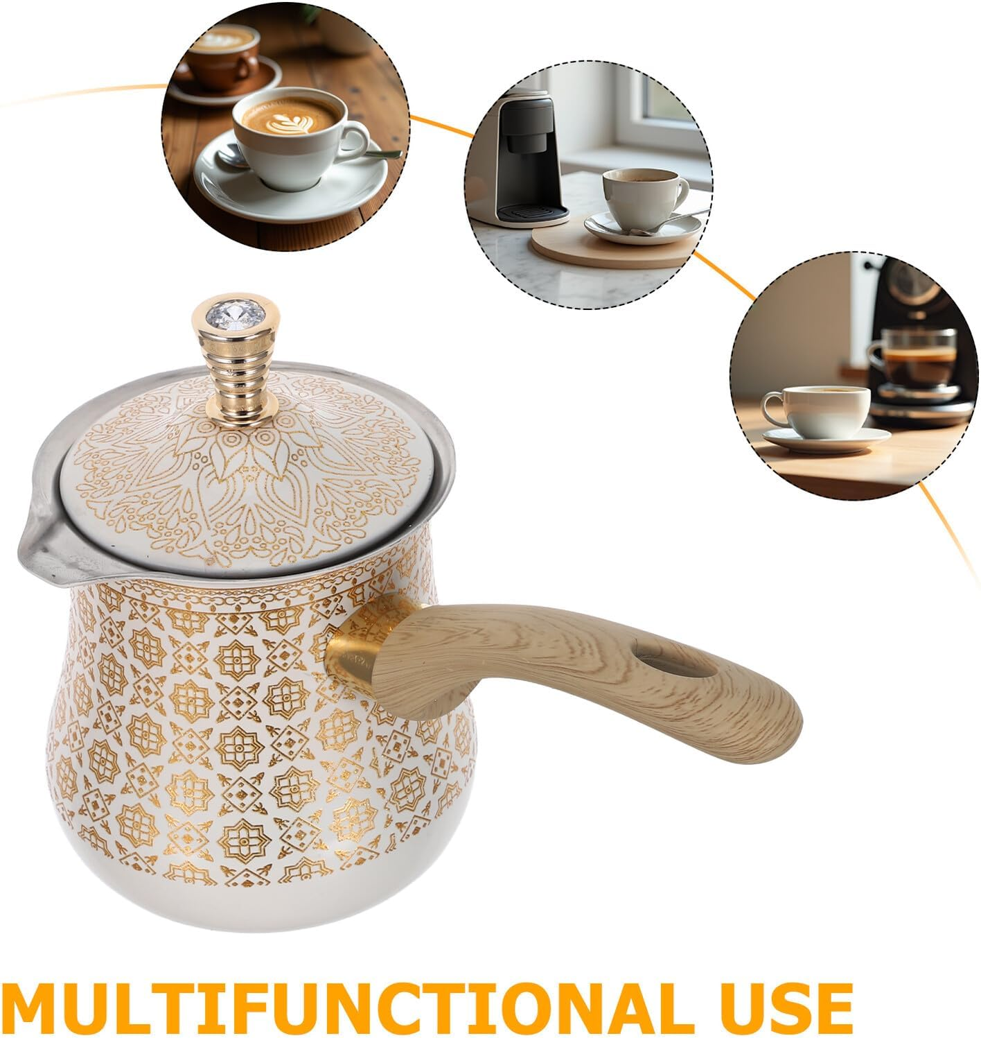 BRIGHTFUFU Stainless Steel Turkish Coffee Pot 720Ml with Lid &ndash; Handheld Mocha Coffee Maker and Stovetop Espresso Pitcher for Milk, Butter, and Chocolate Warming, Suitable for Home and Camping image number 1