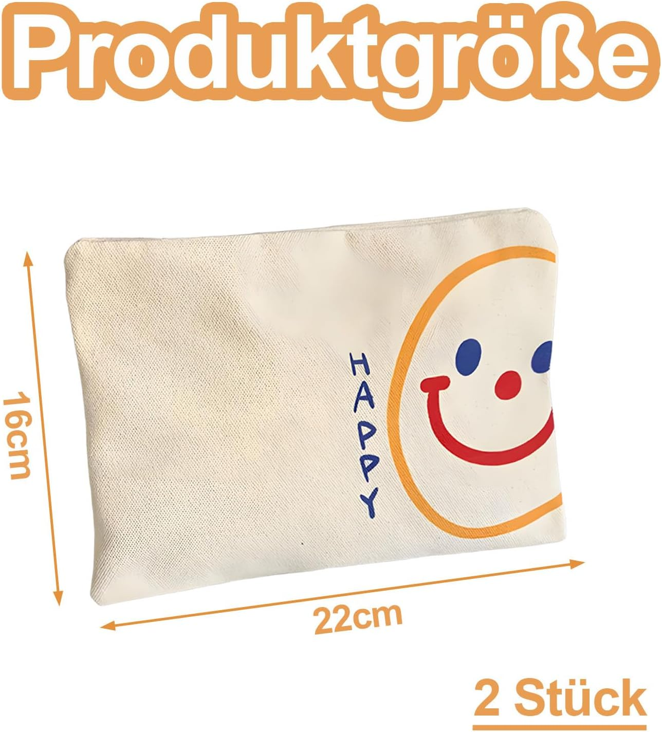 Pack of 2 Small Canvas Travel Cosmetic Bag, Portable Toiletry Bag, Makeup Bag, Multifunctional Makeup Bag with Zip, for Women, White 1, Mass Style image number 6